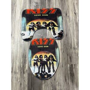 New KISS "Love Gun" Themed Bathroom Set Toilet Cover & Rug RARE Decor Rock Music